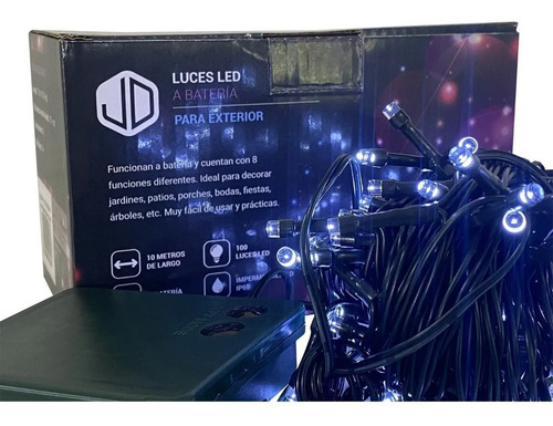 Imagen 3 de 10 de Luces Exterior Decorativa Pila 100 Led 10m Waterproof Frio-*