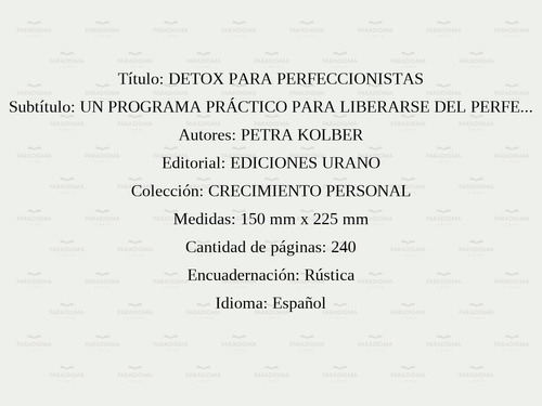 Detox Para Perfeccionistas - Kolber Petra 