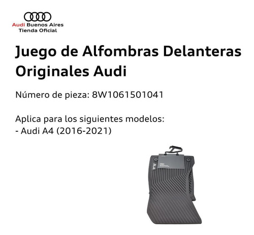 Imagen 2 de 8 de Juego De Alfombras Delanteras Audi A4 2016
