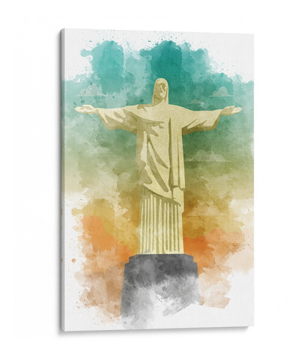Quadro Aquarela Cristo Redentor Rio Tela Canvas 40x60 Cm
