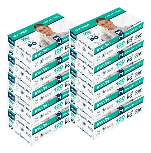 Kit 1000 Und Luvas Descartaveis Latex C/ Pó Inoven M Cor Branco