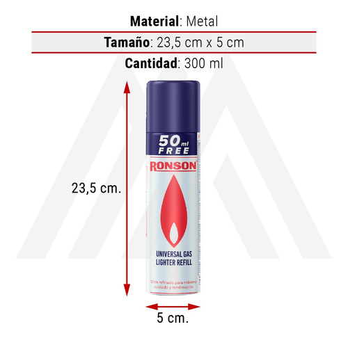 Imagen 4 de 10 de Recarga Encendedor Gas Butano Ronson 300 Ml