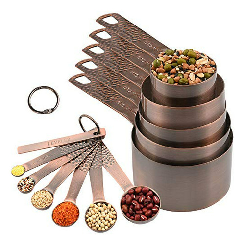 Set Medición Cobre, Acero Inoxidable, 14 Piezas: 5 Tazas Y 6