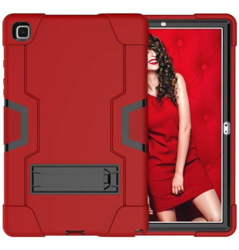 Funda Rojo Con Negro Rudo Soporte Galaxy Tab A7 10.4 T500