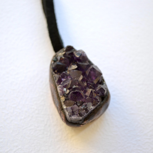 Imagen 2 de 6 de Collar Drusa Amatista, Cuero, Piedra Reiki, Meditacion, Cod1