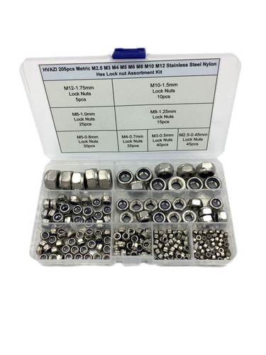 Kit Hvazi 205pcs Métricas M2.5 M3 M4 M5 M6 M8 M10 M12 Acero