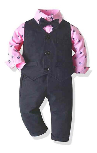 Conjunto Traje Para Bebé Niño Pañalero Moño Chaleco Pantalón