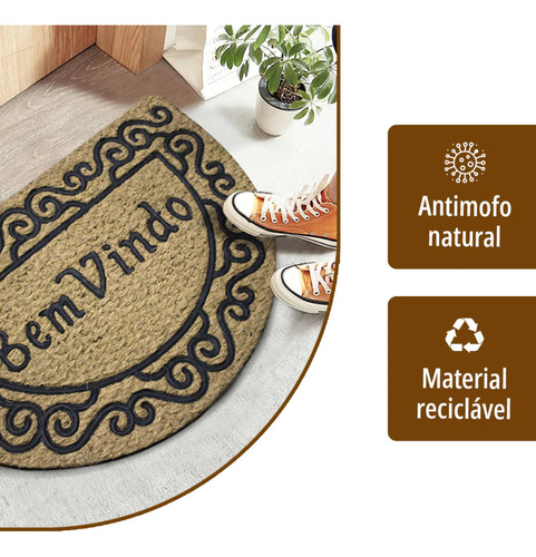 1 Tapete Capacho Fibra Coco Antiderrapante M Lua Pa 40x60 Vr Comprimento 60 cm Cor MARROM PRETO sisal natural Largura 40 cm