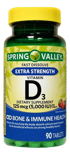 Vitamina D3 Extra Strngth 5000 Iu. 90 Tabletas Sabor A Fresa