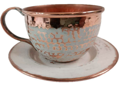 Taza Con Base Color Blanco 100%cobre (sets 4 Piezas) De Lujo