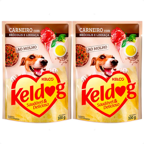 2 Keldog Ração Úmida Sachê Carneiro, Brócolis E Linhaça 100g
