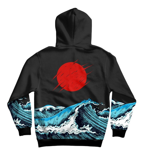 Imagen 2 de 2 de Buzo La Gran Ola De Kanagawa Mod3, Con Capucha ( Fullprint )
