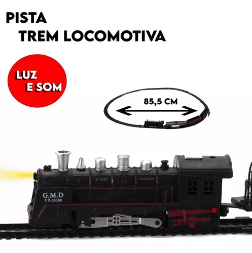 Brinquedo Pista Locomotiva Trem Elétrico c/ Sons Luzes 196cm - USA Magazine