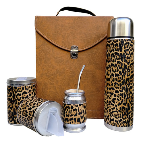 Set Matero Doble Manija Termo 1l Animal Print Combinado 