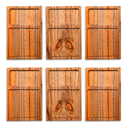 Set Picada Asado Tabla Cocina + X6 Platos Parrilla Familiar Set Premium Familiar De Tabla Y 6 Platos Rectangulares Roble Oscuro
