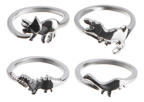 Anillo De Dinosaurio Ajustable Trendy Rings, 4 Unidades