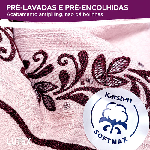Jogo Banho Karsten Softmax 100% Algodão Barra Jacquard 4 Cor Laurea Rosa Claro