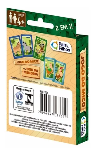 Jogo Do Mico + Jogo Da Memória Com 56 Cartas Ilustradas