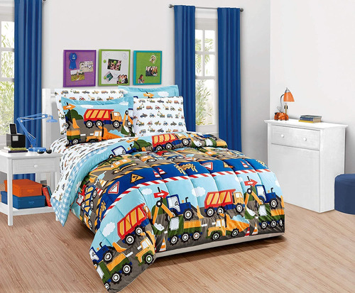 Nuevo Set De Edredón Mk Home Infantil Camiones Tamaño Twin