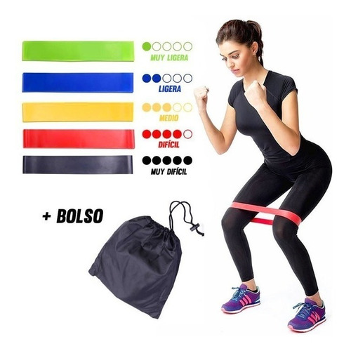 Pack X5 Bandas Elasticas Entrenamiento + Bolso