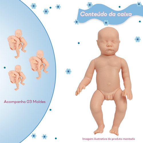 Kit 3 Boneco Bebê Reborn Molde Levi 43cm Olho Fechado