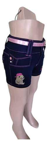 Short Capibara Bordado Mezclilla Stretch Rosa Oscuro