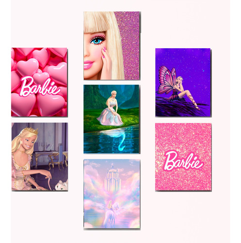 Cuadro Decorativo Barbie Peliculas Pink Logo Album 7 Piezas 