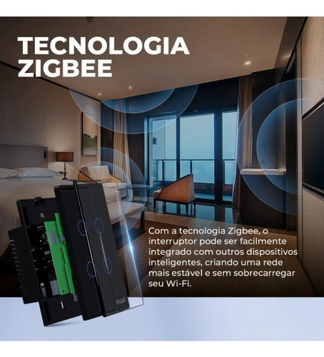 Interruptor Zigbee Inteligente 3 Botões Smart Touch Alexa Ek Preto