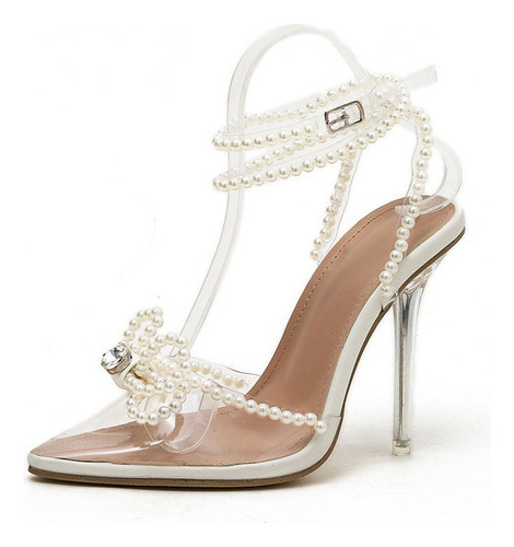 Zapatos Mujer Pearl Tip Transparentes Sandalias Altura Alta