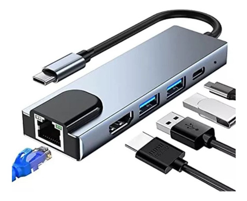 Adaptador 5en1 Hub Tipo C Multipuerto Usb Adaptador Ethernet