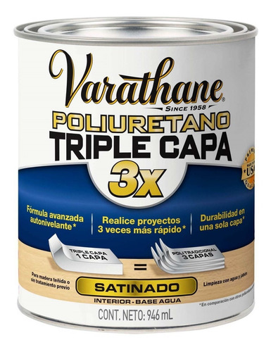 Poliuretano Varathane Interior Satinado Triple Capa 946 Ml