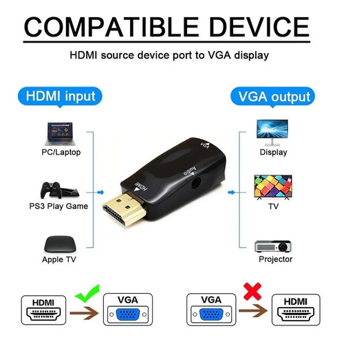 Imagen 3 de 5 de Conversor Hdmi A Vga Audio Adaptador Ps3 Ps4 Note Proyector