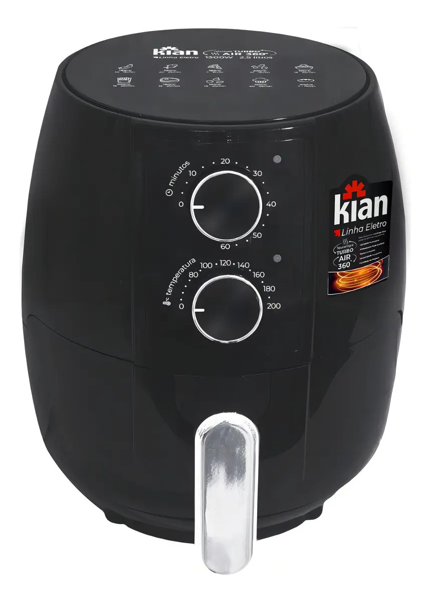 Fritadeira Air Fryer Kian 2.5 Litros Preta, Com Tecnologia Turbo Air 360°