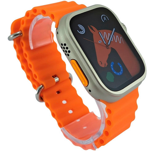 Relogio Smartwatch Hw8 Ultra Max 49mm Cor Da Pulseira Laranja Ocean Cor Da Caixa Titânio