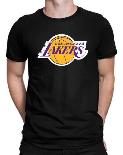 Los Angeles Lakers Camiseta Negra Algodon Hombre Manga Corta