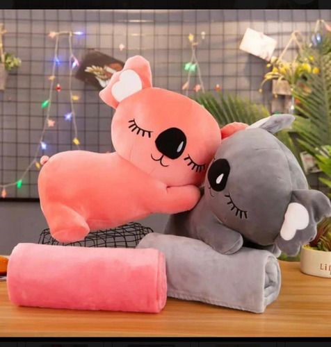 Peluches Con Manta Suaveregalo Ideal40a50cm+manta 1,55x1m Koala Rosa O Gris