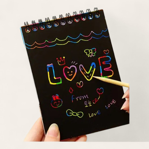 40 Pz Libreta Mágica Rainbow Scratch Note Kawaii Arcoiris