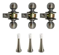 Comprar Cerradura Alcoba Pomo X3 + Tope Tranca Resorte Plateado X3