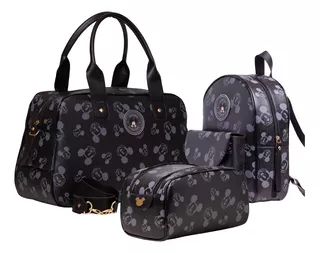 Kit 3 Bolsas Maternidade Mochila Mickey Minnie Infantil Mala