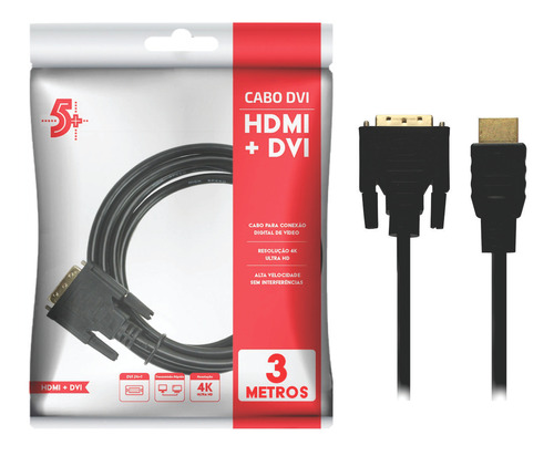 Cabo Dvi Hdmi Bidirecional 4k 24+1 3 Metros Premium Promoção