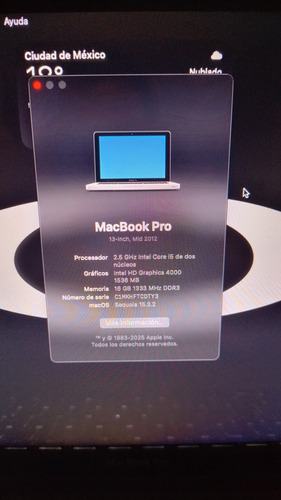 Macbook Pro Mid 2012 13 Pulgadas / Os Sequoia Plateado (Usado)