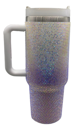 Vaso Termico Quencher 1.2 Con Strass - Brillo Degradé Acero Blanco / Violeta Tornasolado Strass Degradé