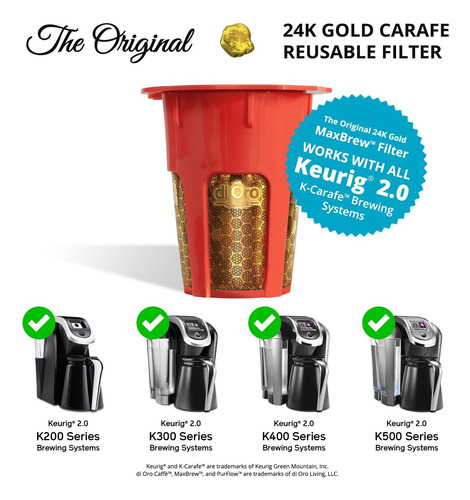 Di Oro-filtro K-carafe Reutilizable De Gold Gold De 24k Para