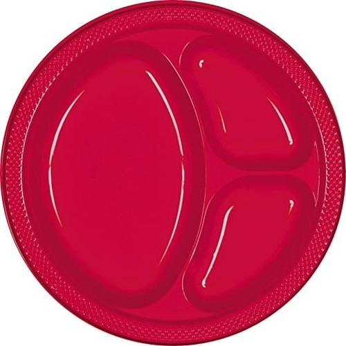 Plato Grande 3 Divisiones Rojo 20pz Plástico Desechables Am