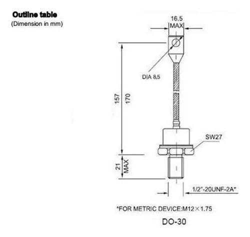 Diodo Rectificador 100a 1200v Catodo/rosca 100u120
