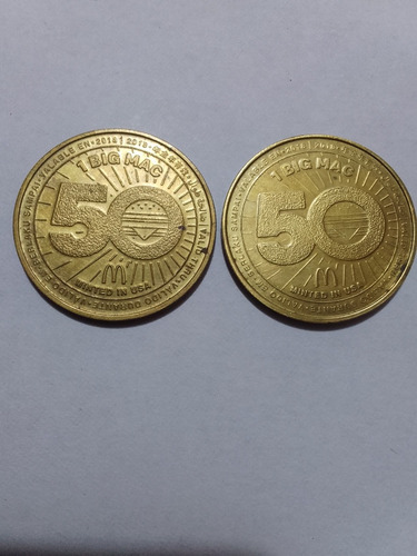 2 Moedas 50 Anos Big Mac Macdonaldraras 1968/1978 2008/2018 (Usado)