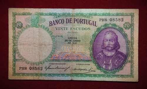 Billete 20 Escudos 1951 Portugal Pick 153 A.36 De Menezes