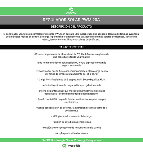 Regulador De Carga Para Panel Solar 20a Con Usb Epever