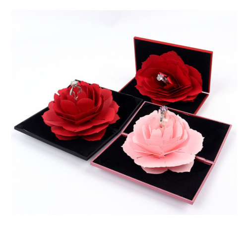 Caja De Anillos De Compromiso Con Flores Rosas En 3d Para El