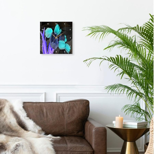 3drose Dpp__3 Reloj De Pared De Tulipanes Azules Iridiscente